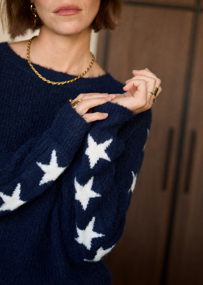 Navy/Cream Star Sleeve Jumper