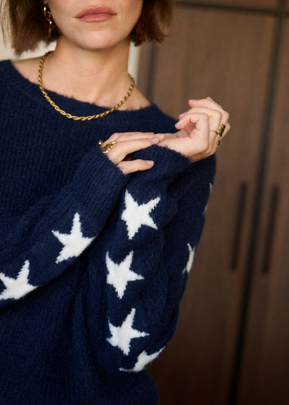 Navy/Cream Star Sleeve Jumper