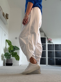 White Slim Barrel Cargo Joggers