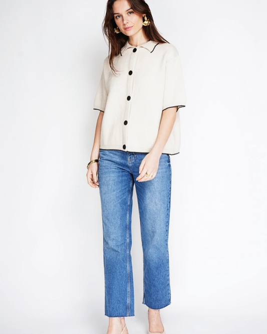 Beige/Black Contrast Button S/S Cardigan