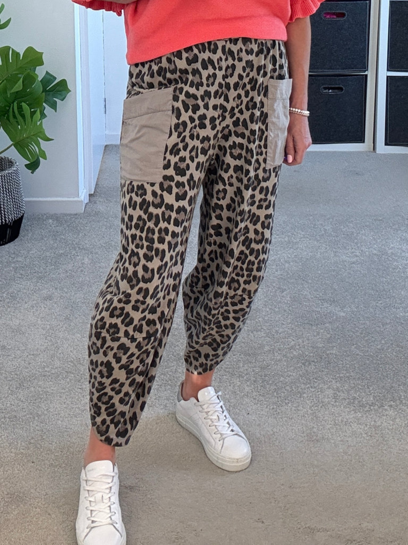 Grey Leopard Pocket Slim Barrel Cargo Joggers