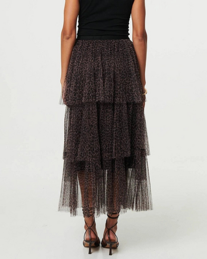 Stella Tiered Leopard Print Tulle Maxi Skirt