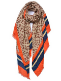 Orange/Navy Leopard Print & Stripe Scarf