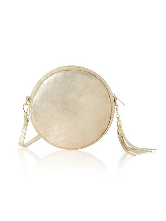 Gold Leather Circle Crossbody Bag