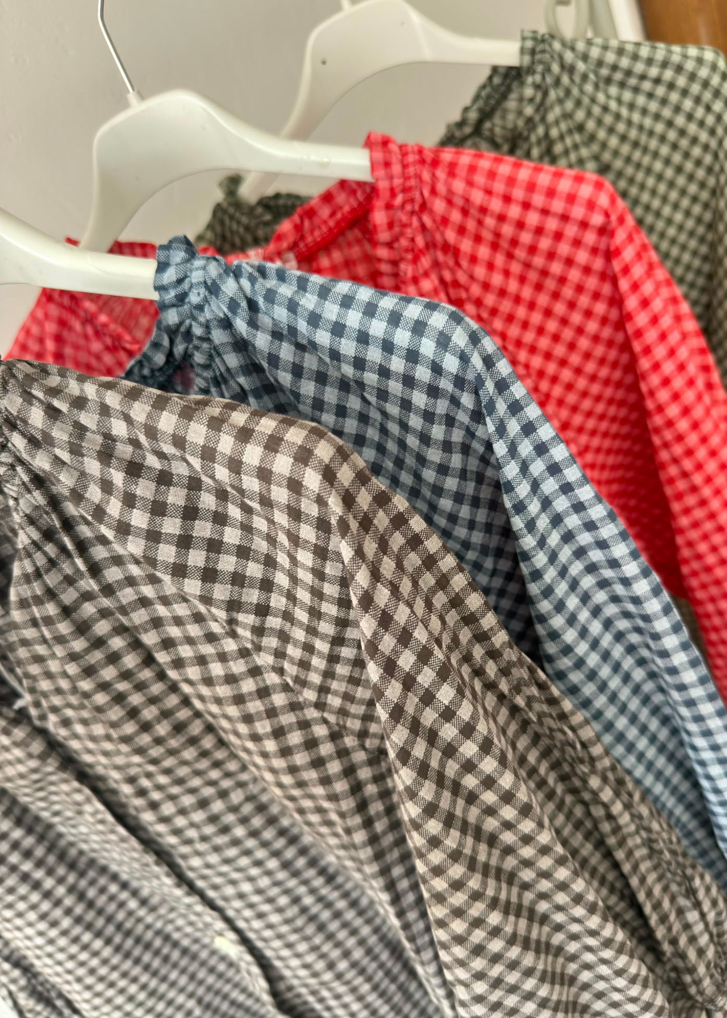 Navy Gingham 3/4 Sleeve Blouse