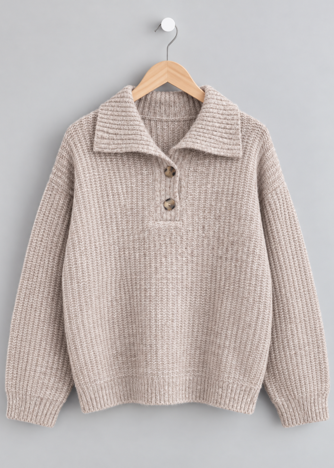 Oatmeal Chunky Knit Button Collar Jumper
