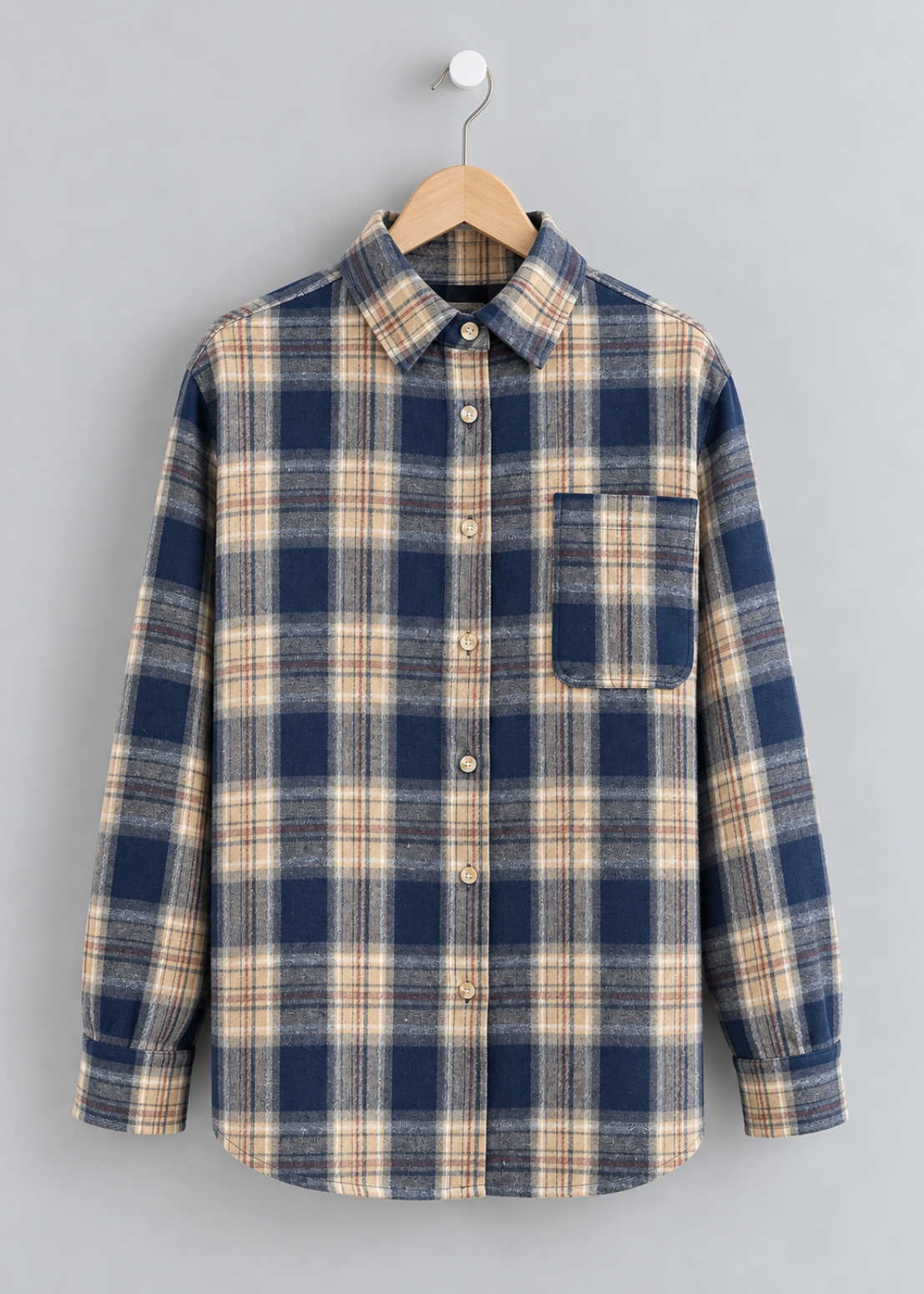 Navy Check Brushed Cotton Blend Shirt