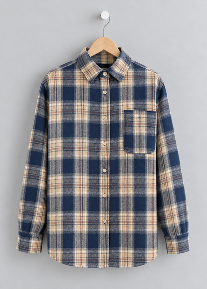 Navy Check Brushed Cotton Blend Shirt