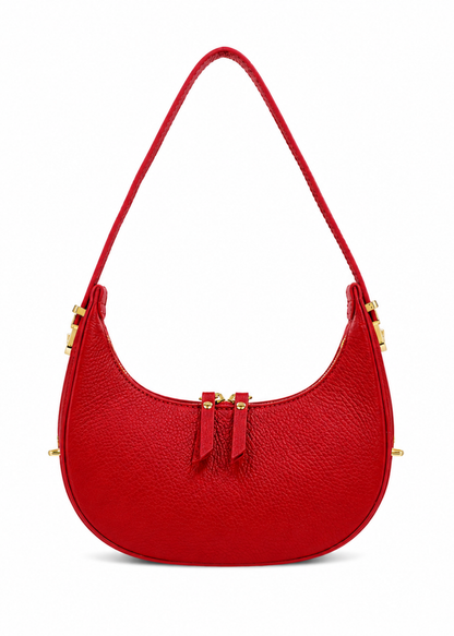 Red Leather Small Round Shoulder Bag