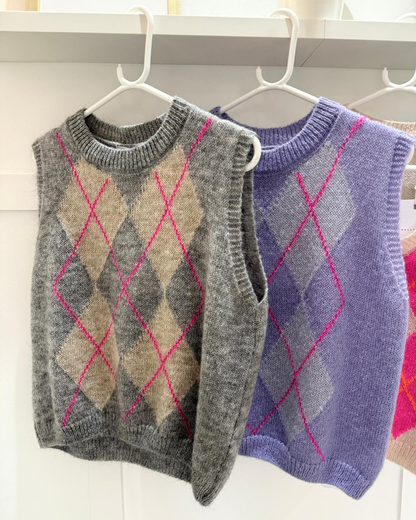 Grey/Pink Argyle Round Neck Tank Top