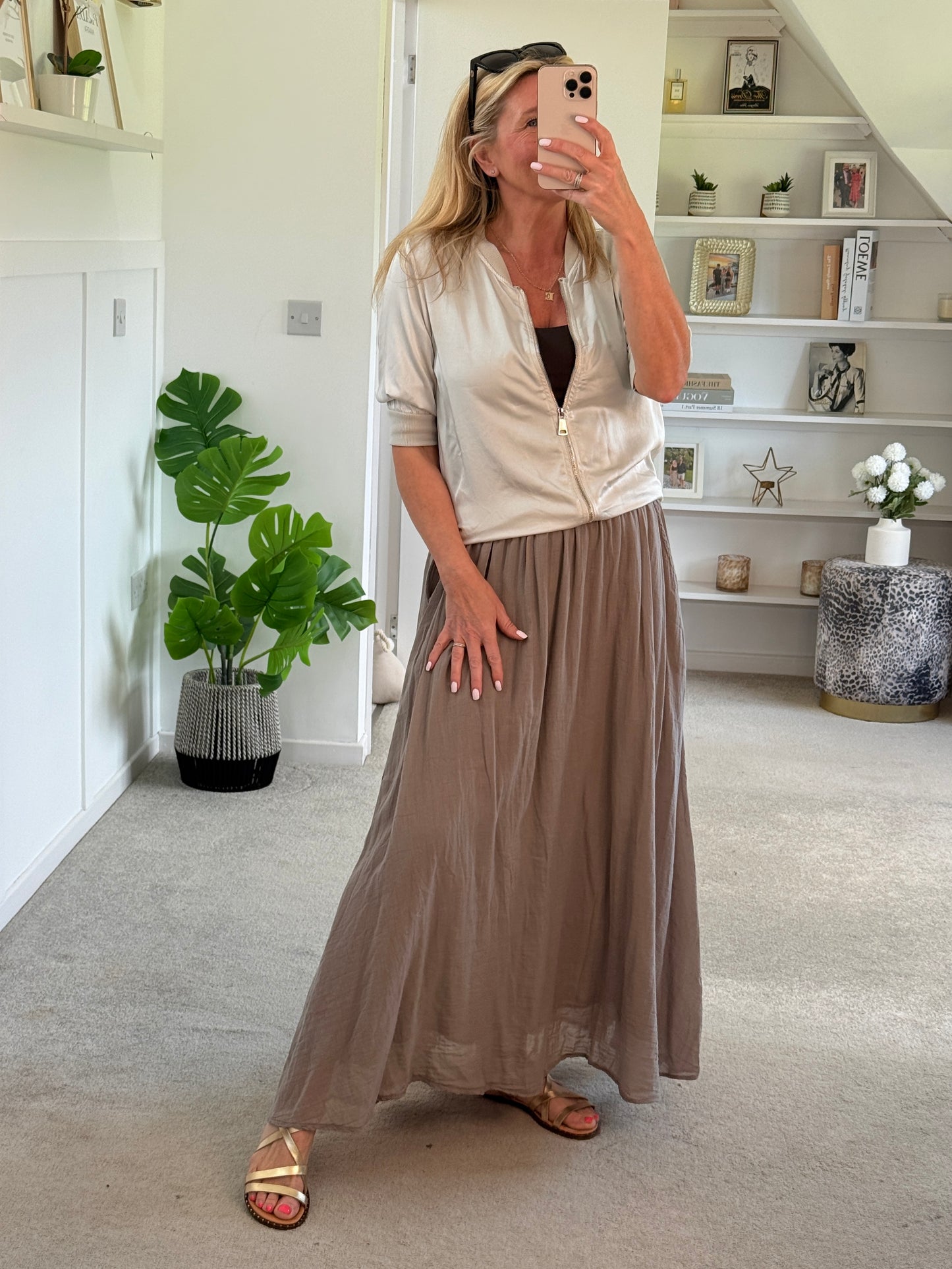 Champagne Silk Mix 1/2 Sleeve Bomber Jacket
