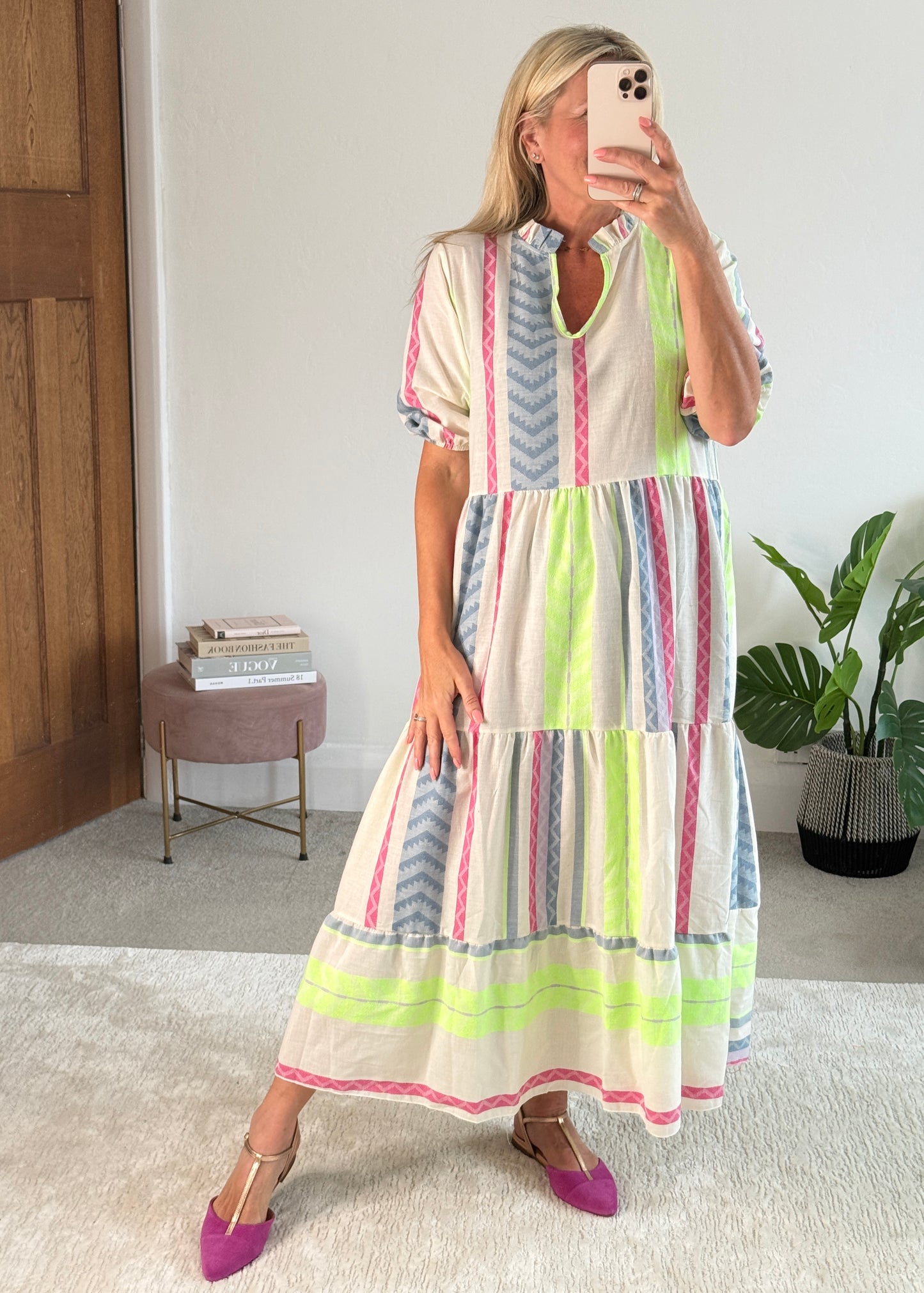 Neon/Blue Aztec Maxi Dress