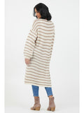 Flo Stripe Long Cardigan - Grey/Khaki