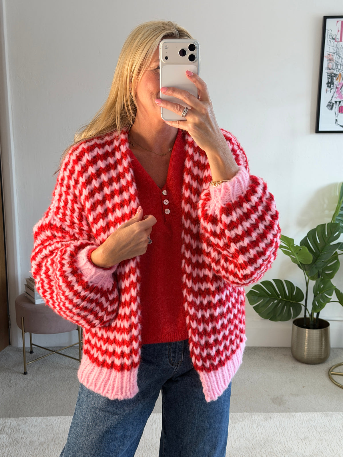 Red/Pink Cosy Stripe Cardigan