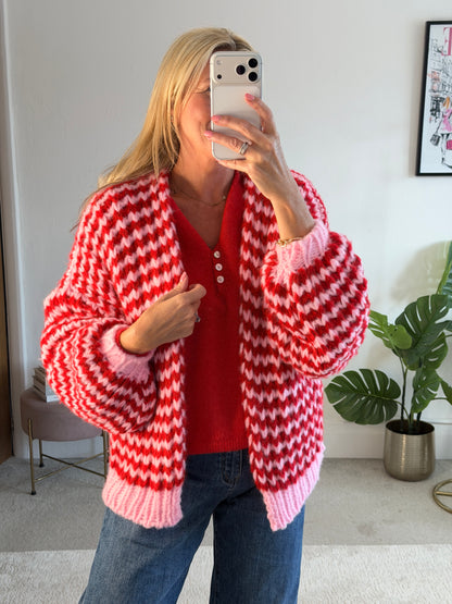 Red/Pink Cosy Stripe Cardigan