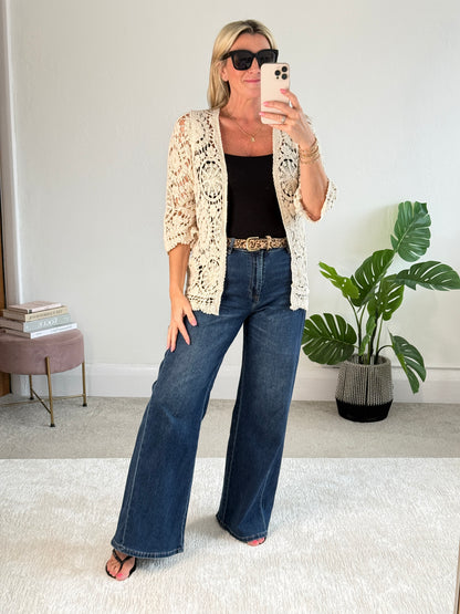Stone Crochet Flower Pattern Cardigan