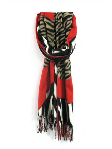 Red/Black Cashmere Blend Zebra Print Scarf