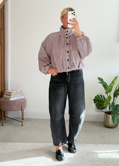Plum Check Funnel Neck Jacket