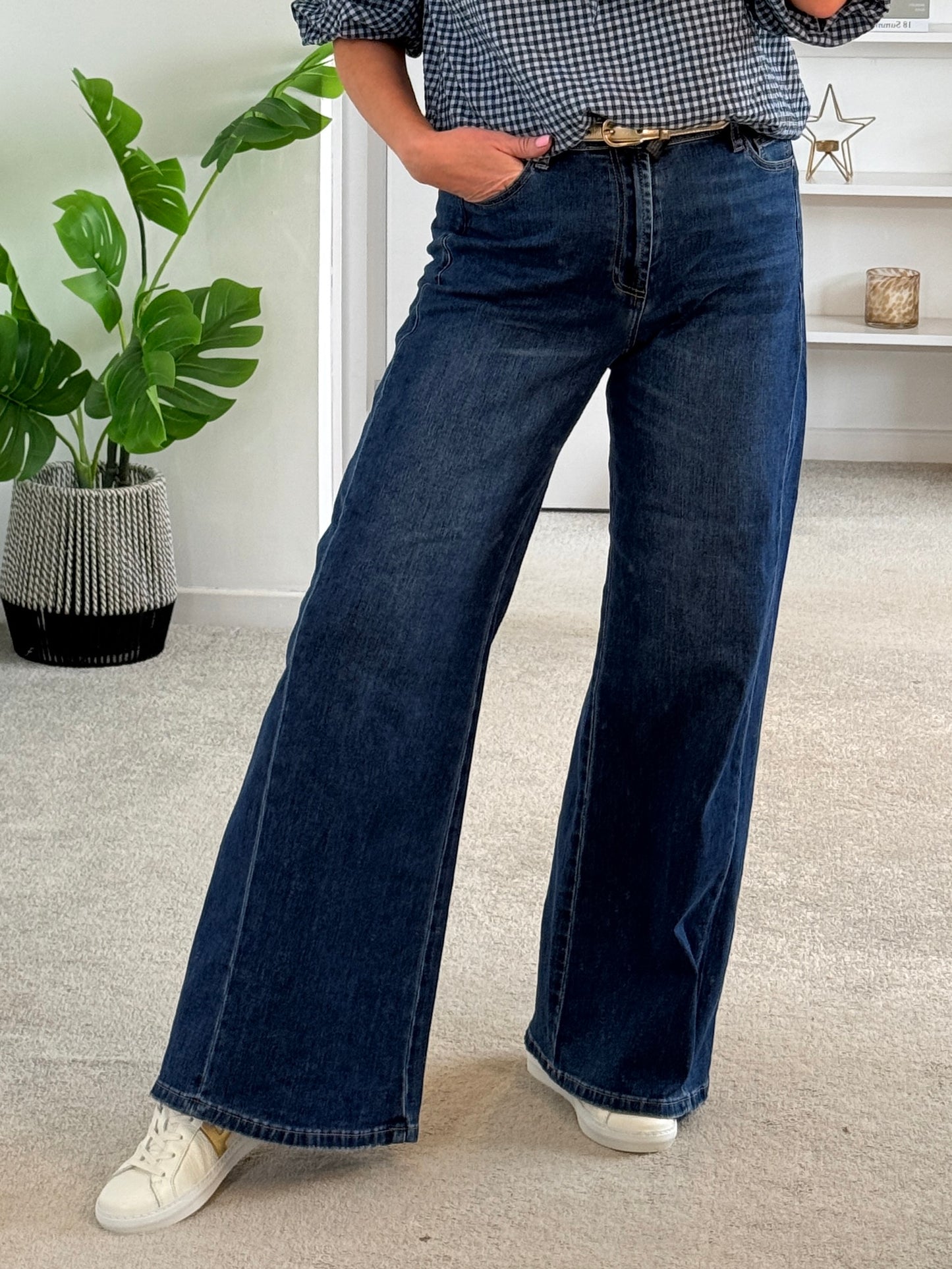 Dk Blue Denim Wide Panel Leg Jeans