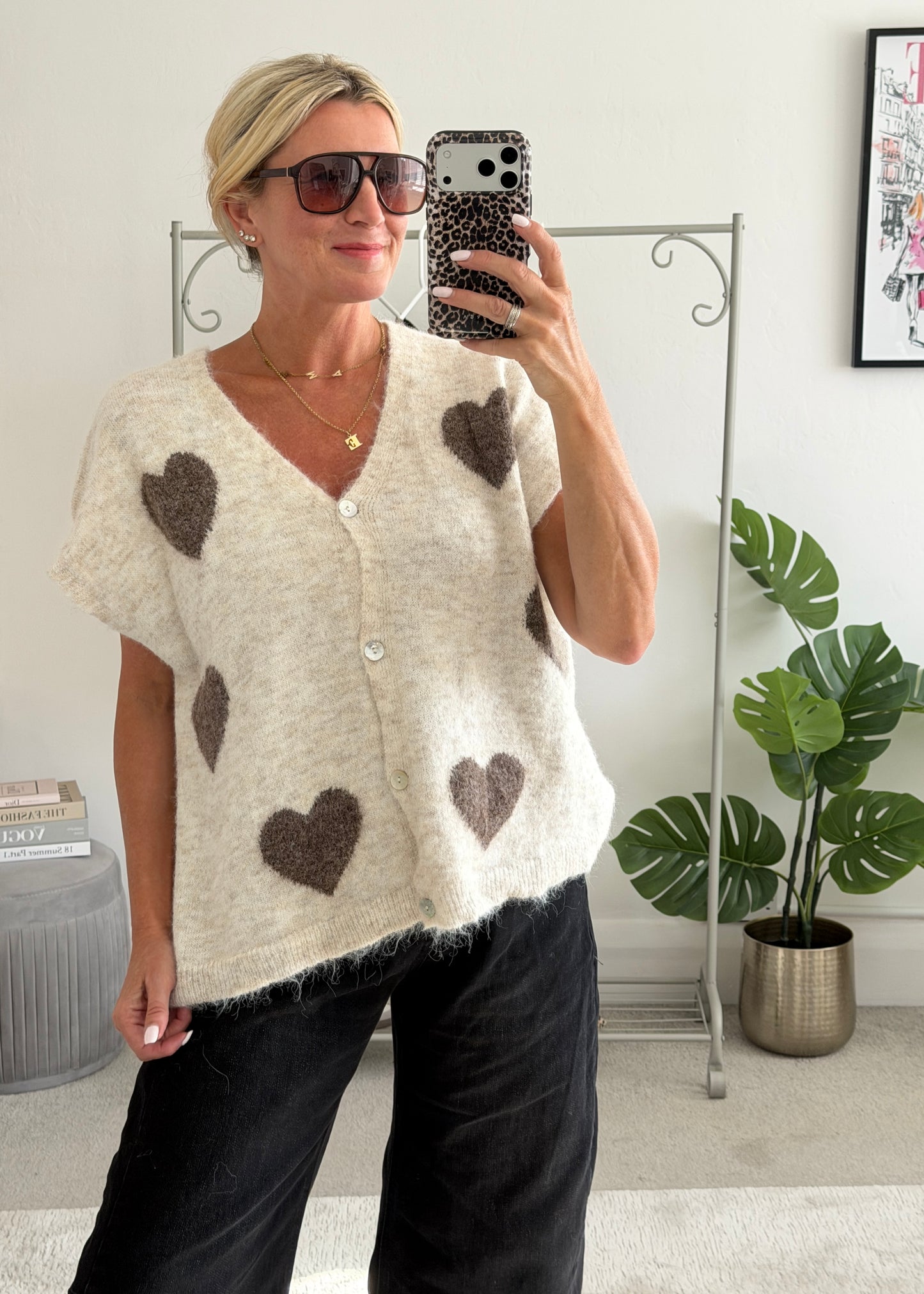 Mocha/Bordeaux Oversized Heart Cardigan