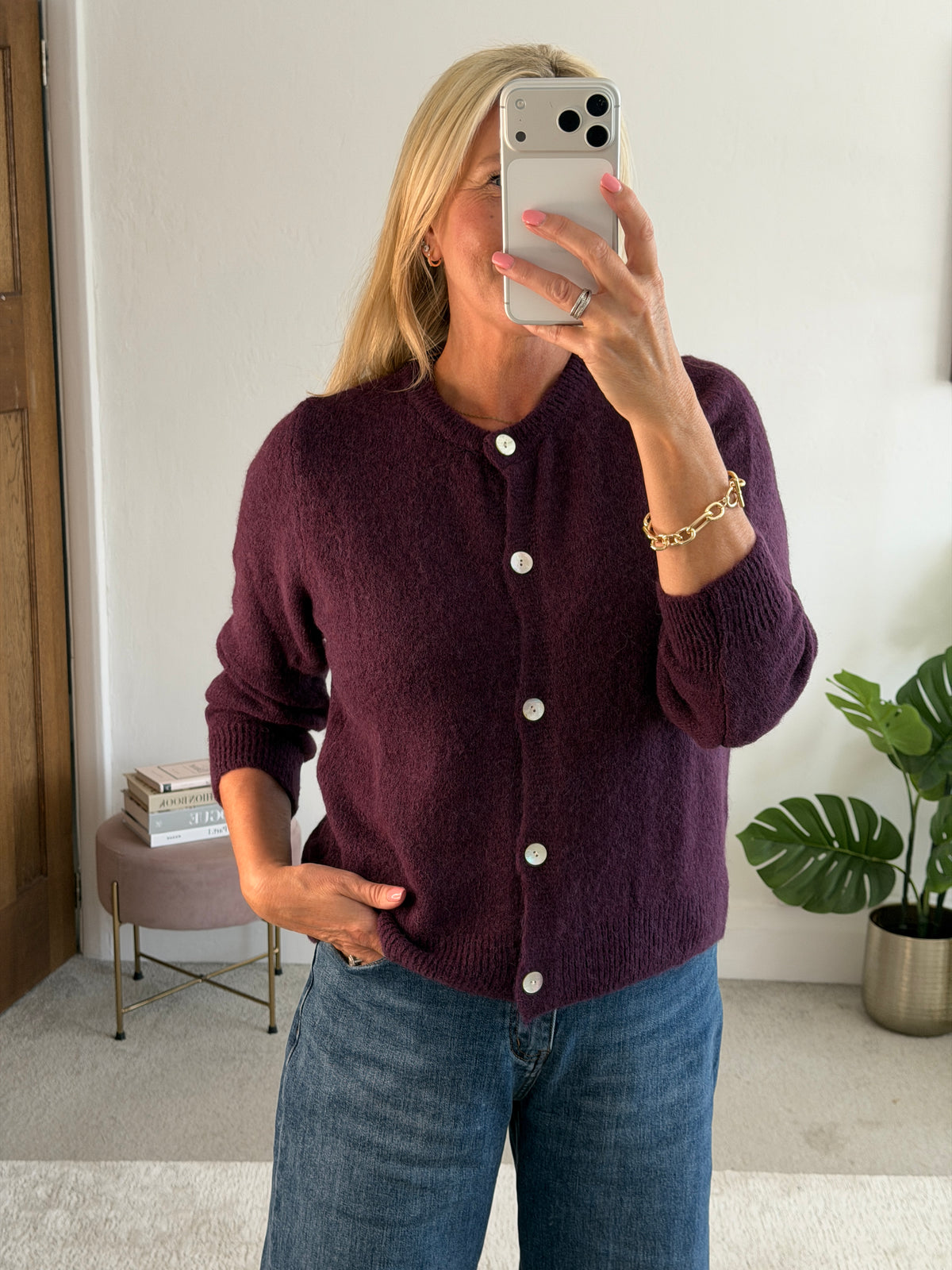 Plum Alpaca Mix Button Cardigan