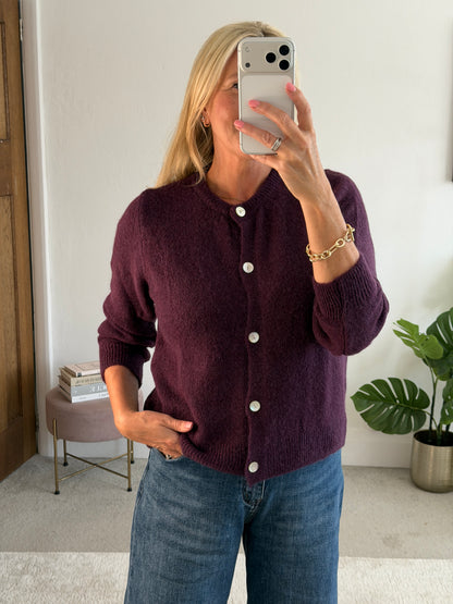 Plum Alpaca Mix Button Cardigan