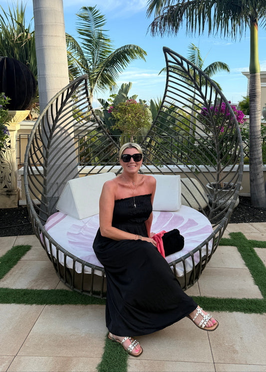Black Strapless Shirred Dress