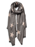 Grey/Orange Star Print Cashmere Mix Scarf