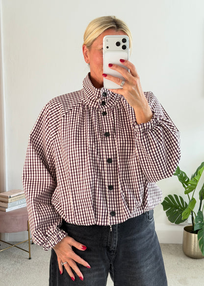 Plum Check Funnel Neck Jacket