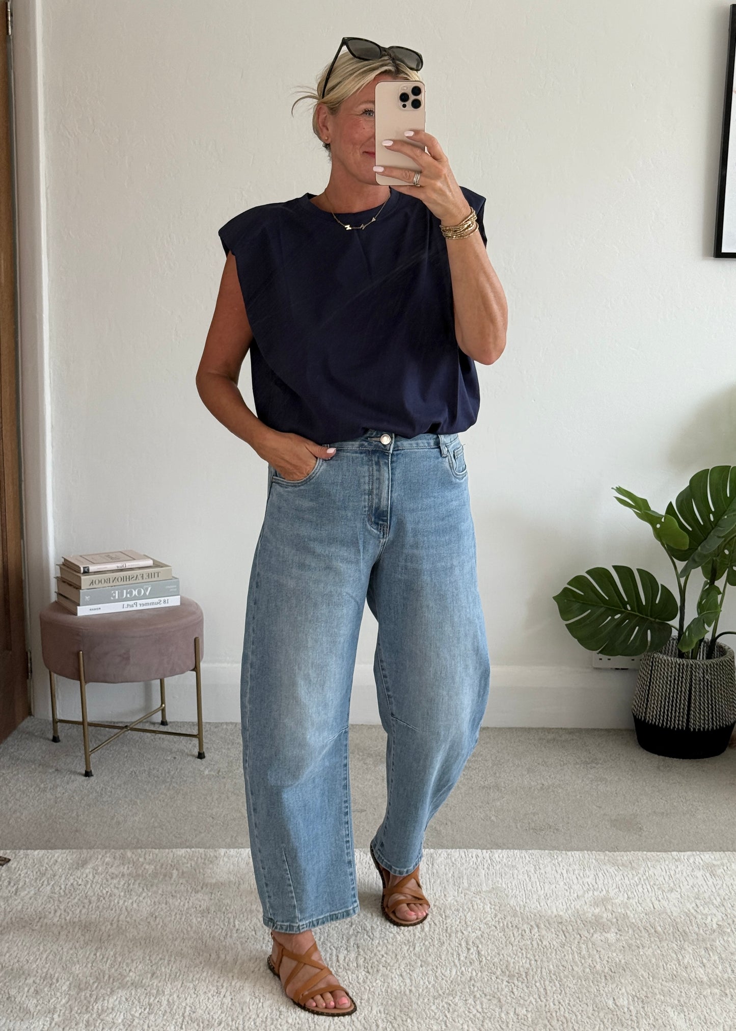 Navy Structured Shoulder T-Shirt