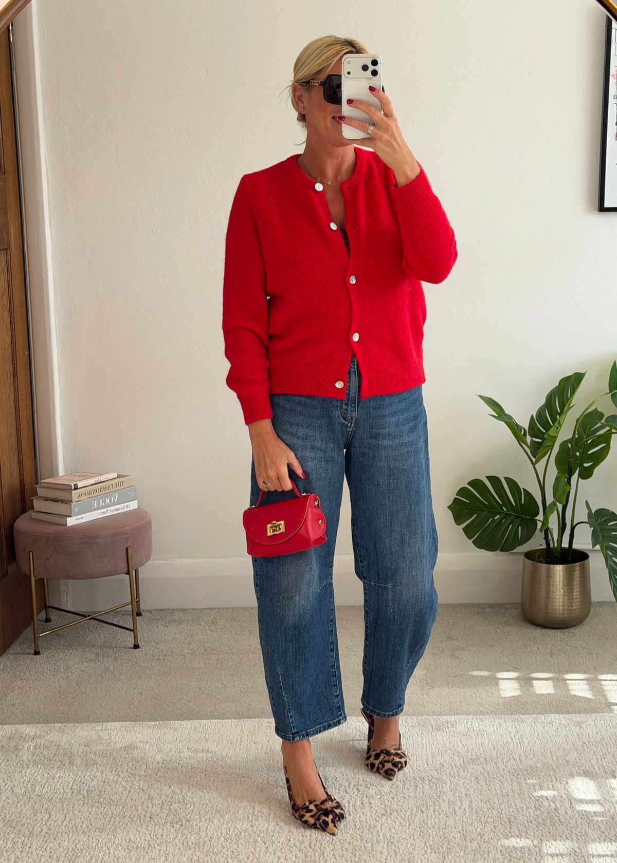 Red Alpaca Mix Button Cardigan