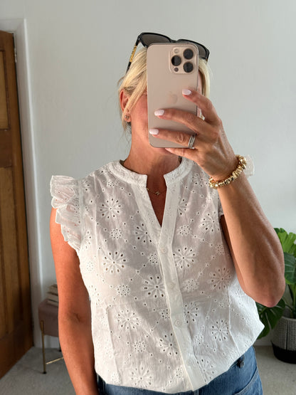 White Floral Broderie Anglaise Blouse