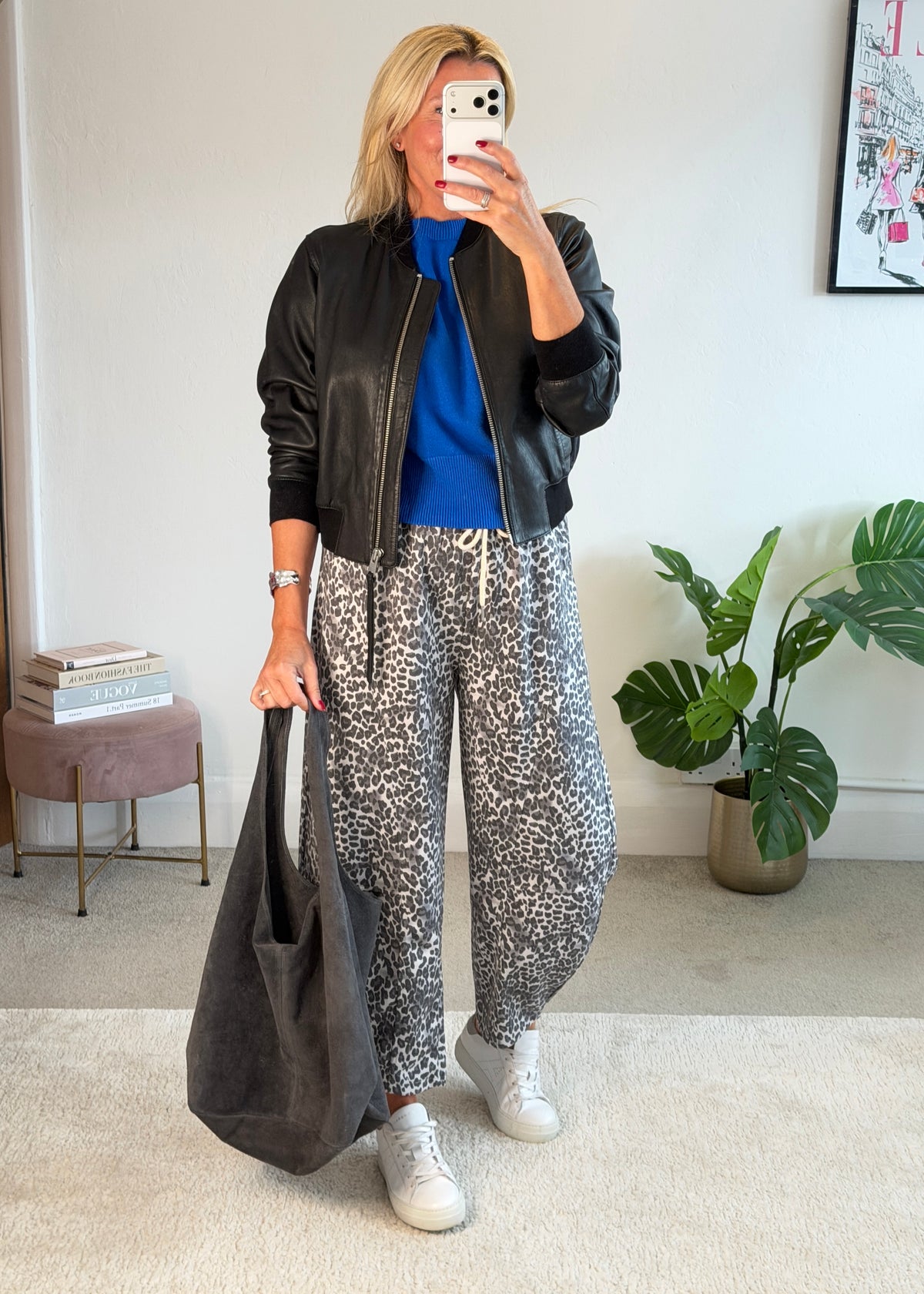 Grey Leopard Barrel Joggers