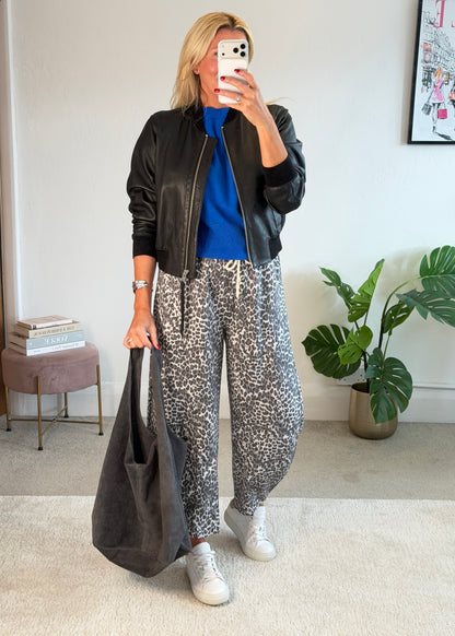 Grey Leopard Barrel Joggers