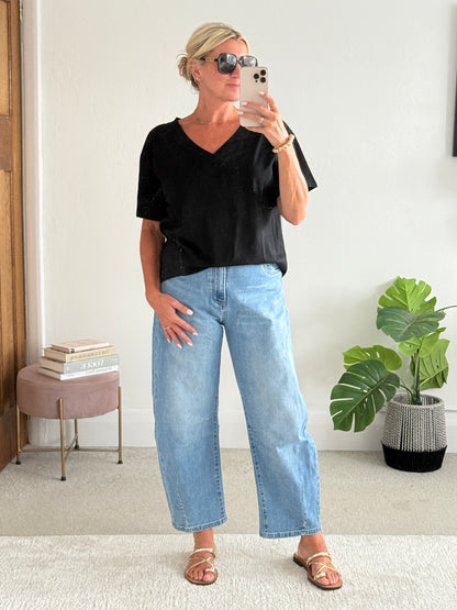 Black Relaxed V-Neck T-Shirt