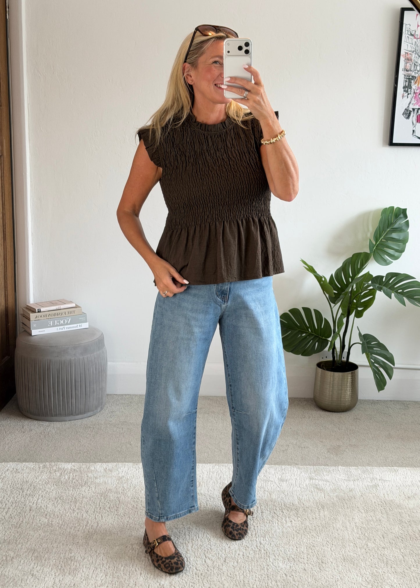 Chocolate Smocked Peplum Top
