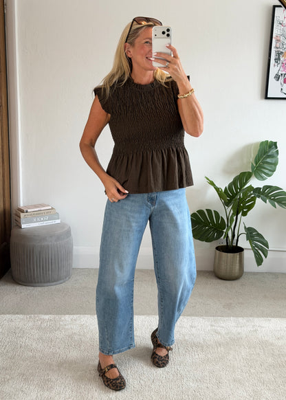 Chocolate Smocked Peplum Top