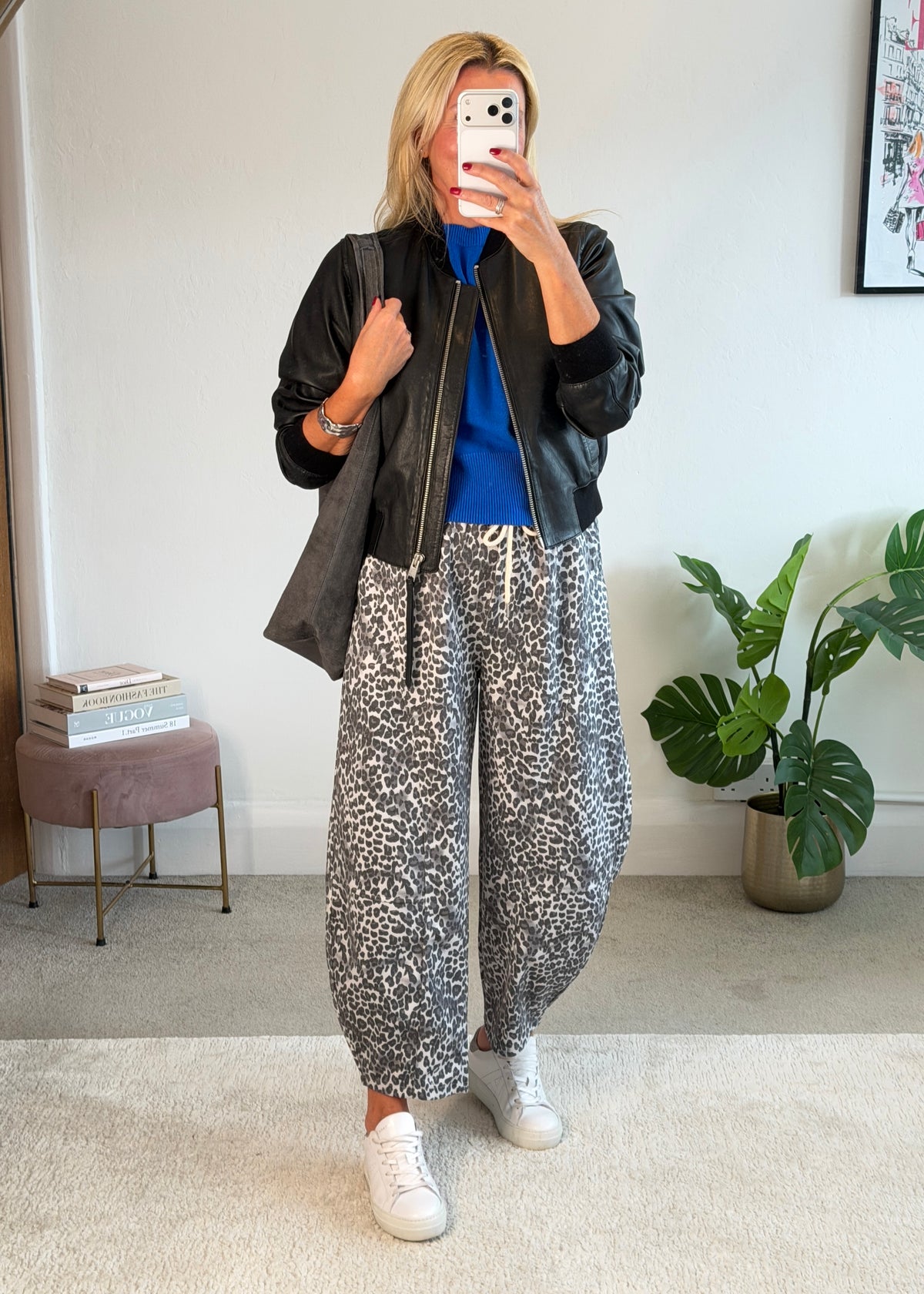 Grey Leopard Barrel Joggers