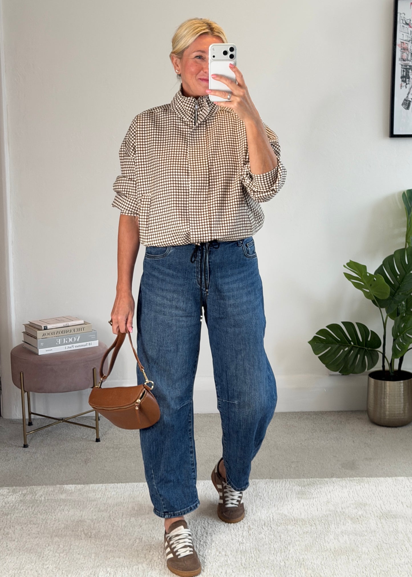 Chocolate Check Funnel Neck Jacket