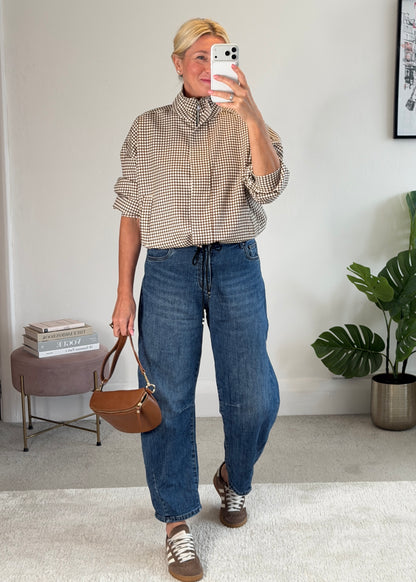 Chocolate Check Funnel Neck Jacket
