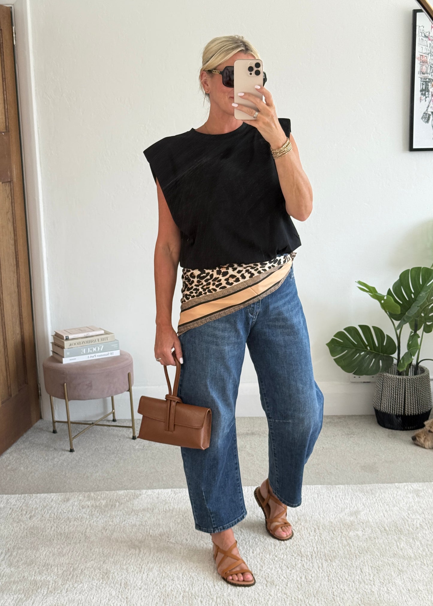 Black Structured Shoulder T-Shirt