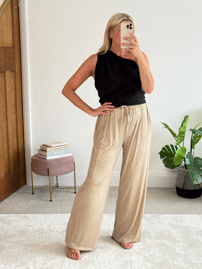 Gold Metallic Wide Leg Trousers
