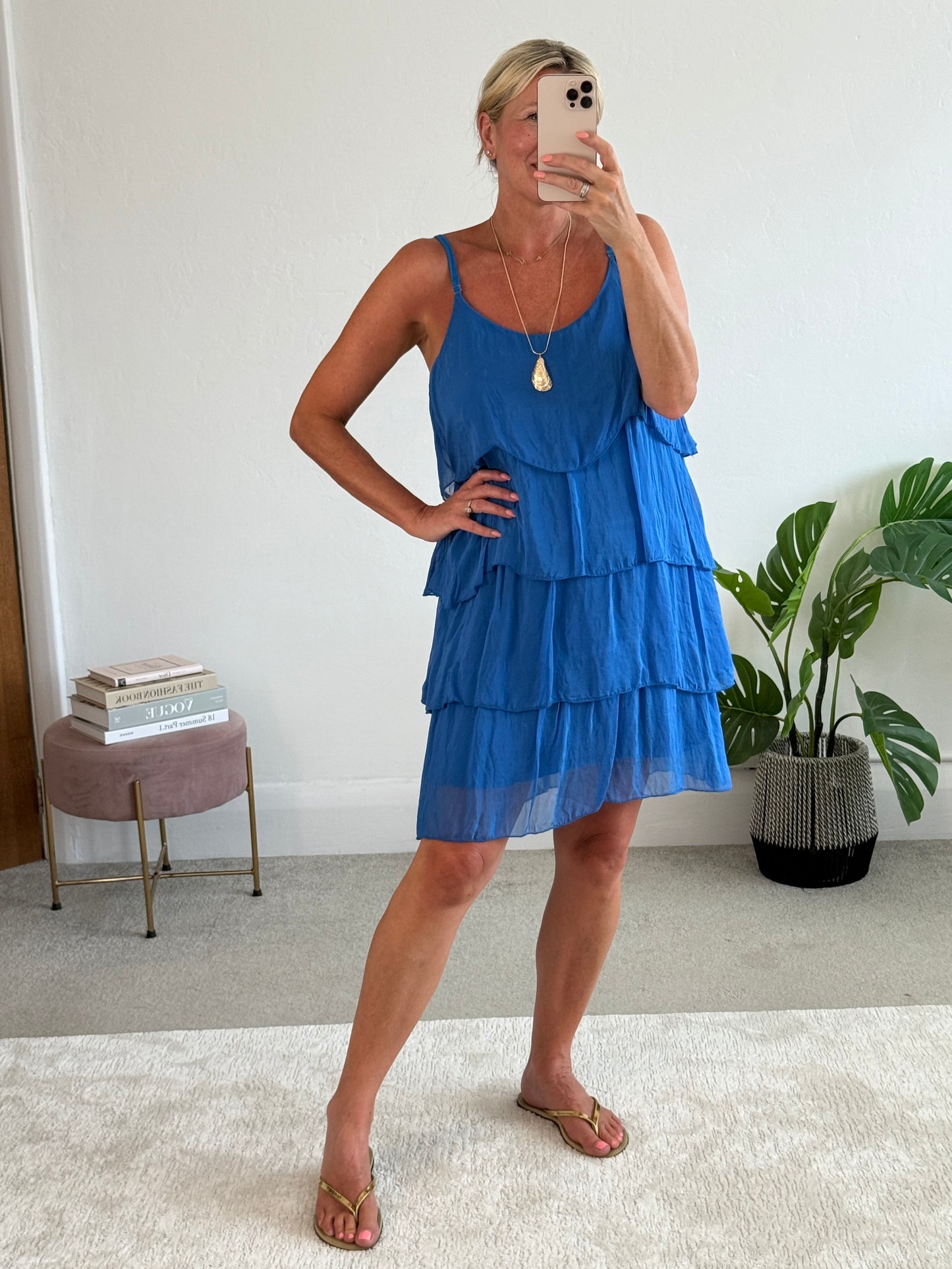 Cobalt Silk Mix Strappy Frill Dress