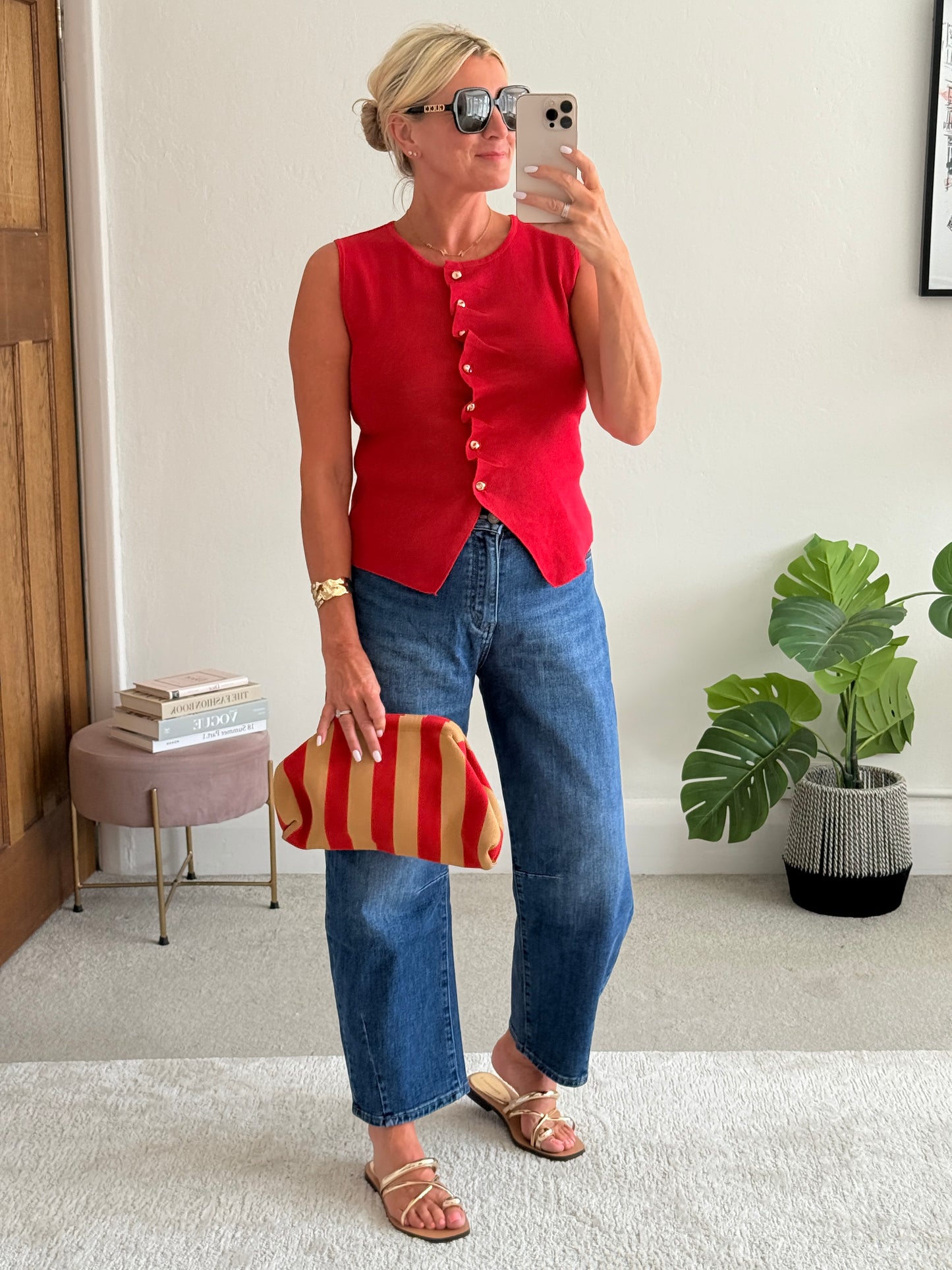 Red Tailored Knit Waistcoat