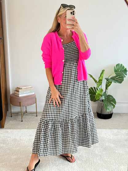 Black/White Gingham Bardot Maxi Dress