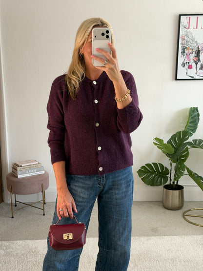 Plum Alpaca Mix Button Cardigan