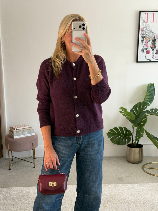 Plum Alpaca Mix Button Cardigan