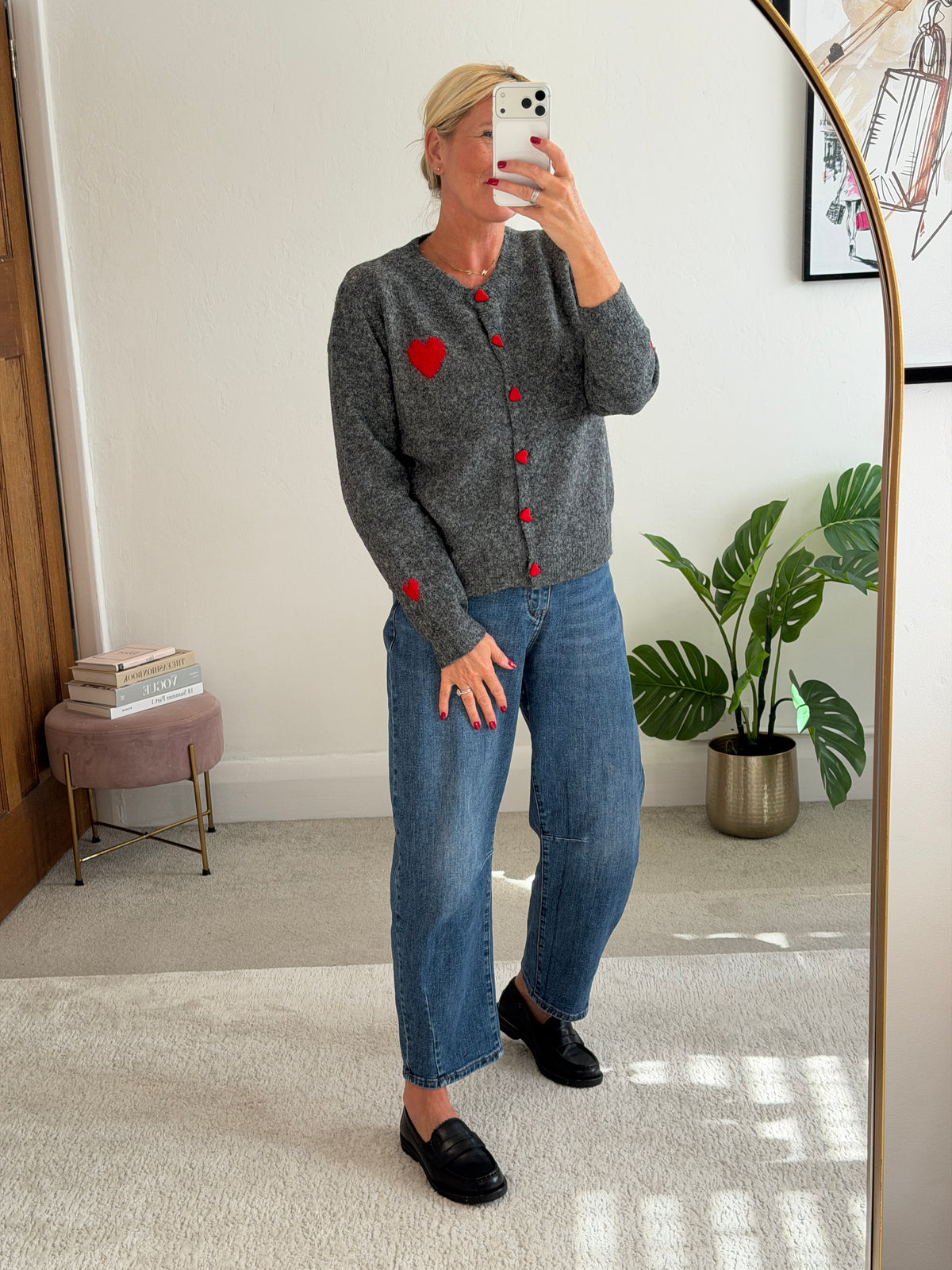 Grey/Red ❤️ Heart Button Cardigan