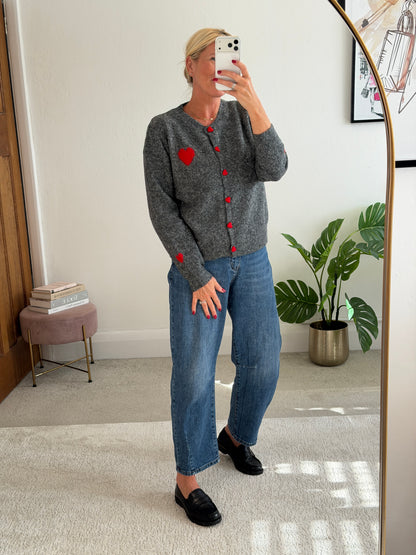 Grey/Red ❤️ Heart Button Cardigan