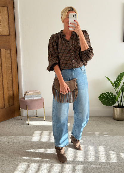 Mocha/Tan Heritage Check Frill Collar Blouse